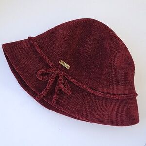 Beautiful Burgundy Chenille Winter Cloche Hat w/ Bow by Adora Vintage Style